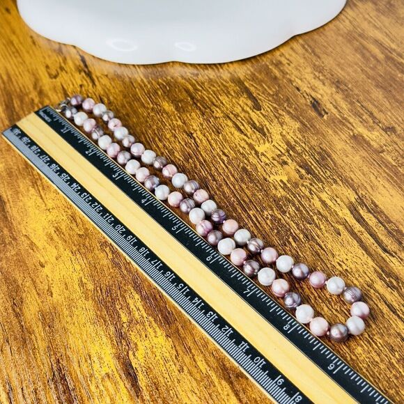 WW 925 Baroque Potato Freshwater Pearl Necklace White Pink Shades Sterling 4577 - Picture 13 of 15